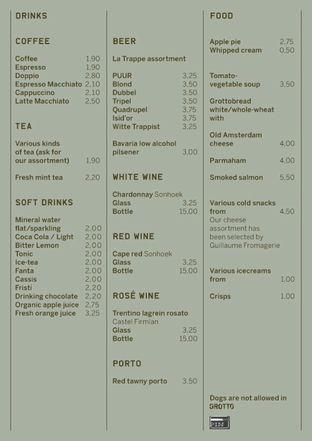 Menu kaart