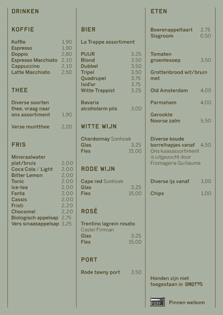 Menu kaart